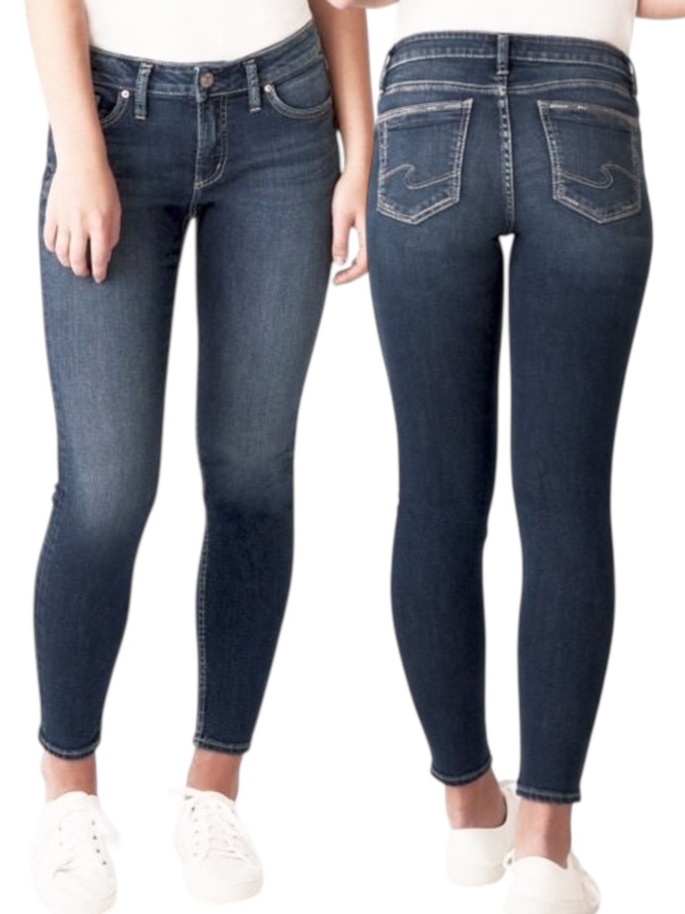 Silver Jeans Elyse Skinny Jeans W26 L27 Dark Wash Mid Rise Stretch Denim NWT